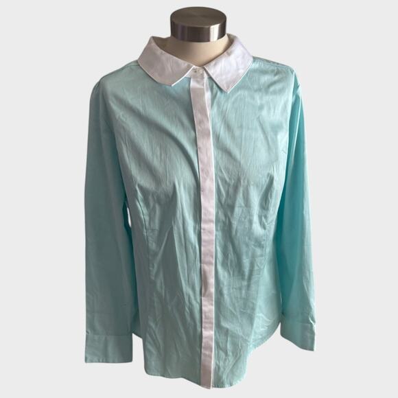 Lane Bryant NEW NWT Size 16 Blue White Button Front Shirt Cotton Blend - Picture 1 of 7